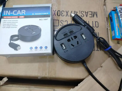 محول طاقة السيارة الذكي 150 واط – شاحن سريع بـ 5 منافذ (USB و Type-C ومقبس عالمي)